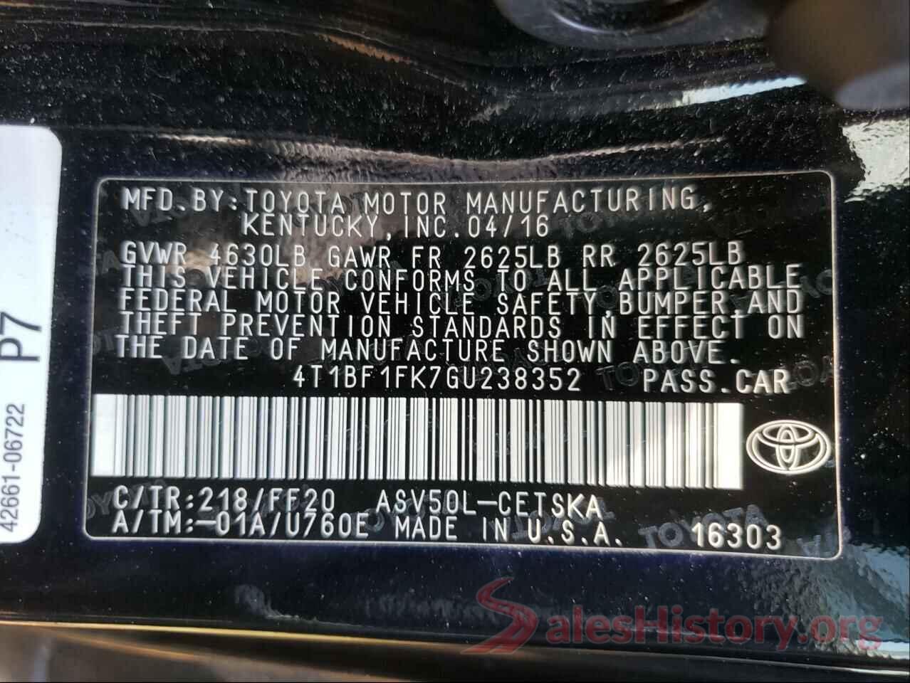 4T1BF1FK7GU238352 2016 TOYOTA CAMRY