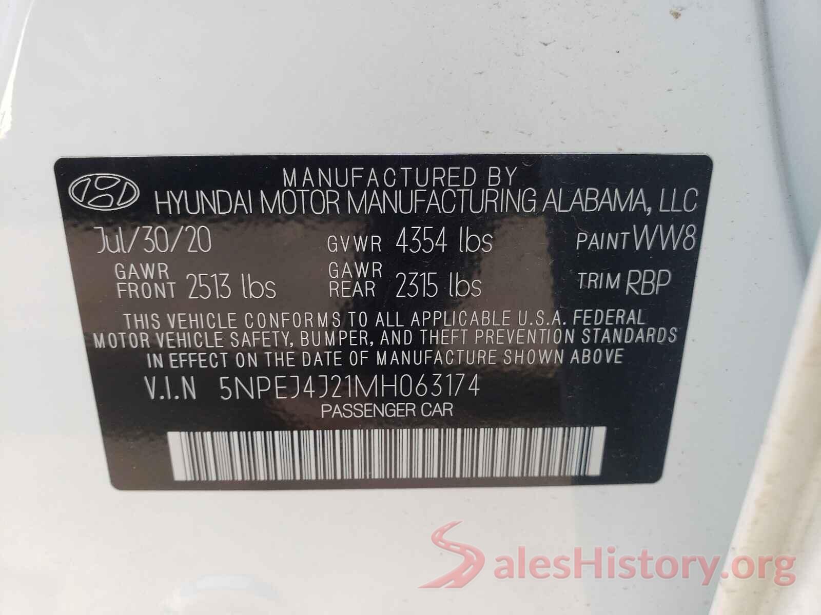 5NPEJ4J21MH063174 2021 HYUNDAI SONATA