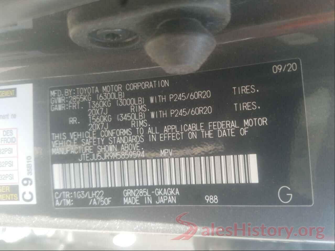 JTEJU5JR9M5859594 2021 TOYOTA 4RUNNER