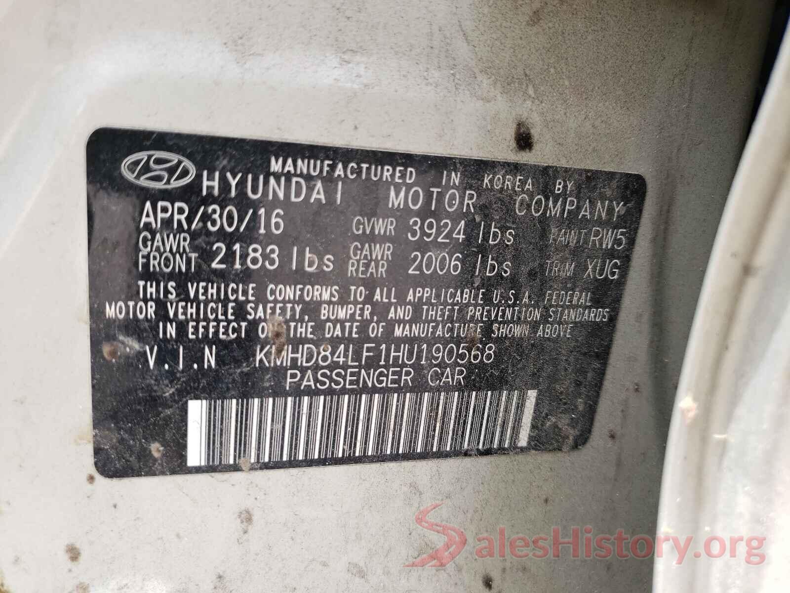 KMHD84LF1HU190568 2017 HYUNDAI ELANTRA