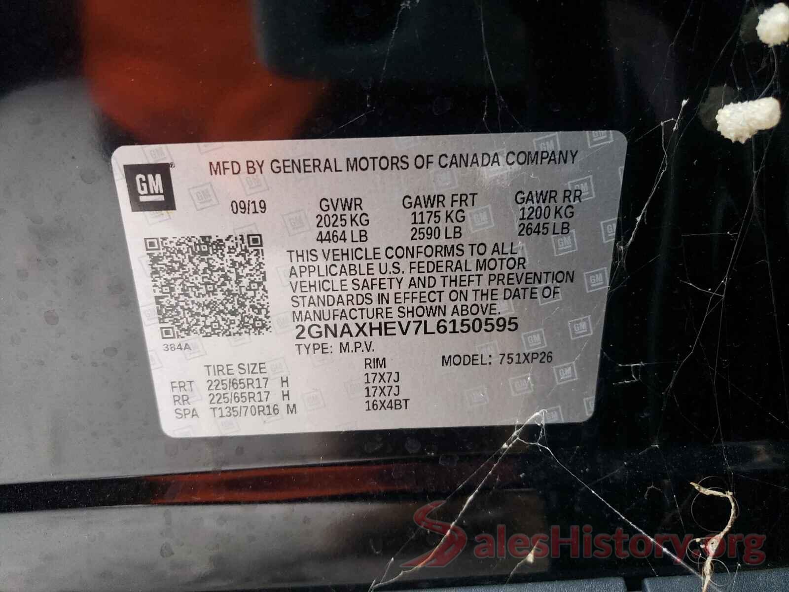 2GNAXHEV7L6150595 2020 CHEVROLET EQUINOX