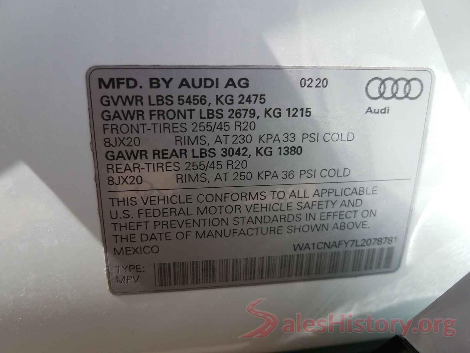 WA1CNAFY7L2078781 2020 AUDI Q5