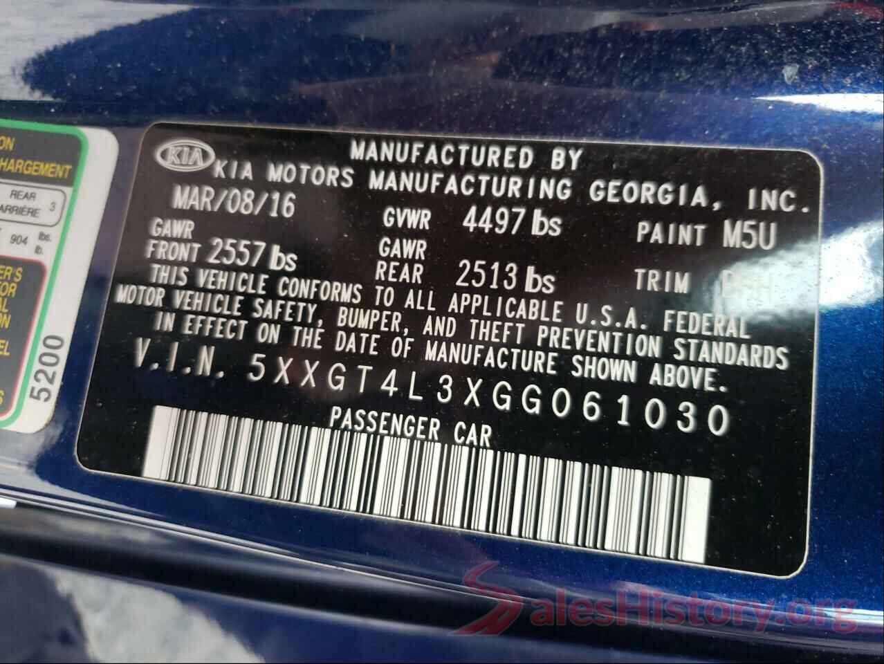 5XXGT4L3XGG061030 2016 KIA OPTIMA