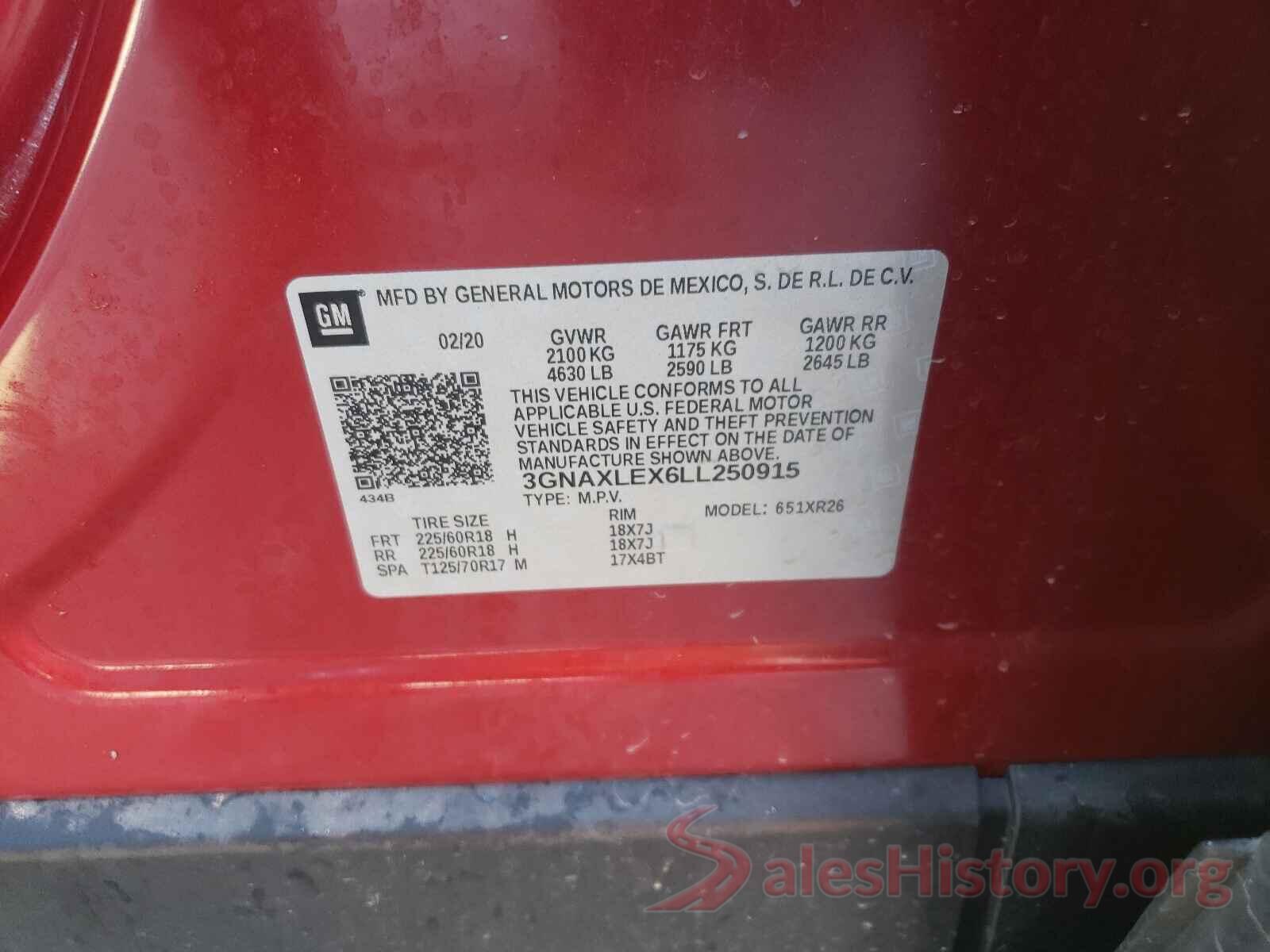 3GNAXLEX6LL250915 2020 CHEVROLET EQUINOX