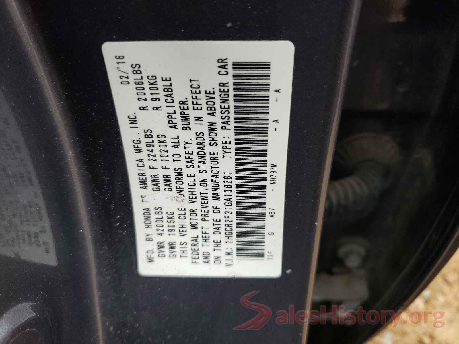 1HGCR2F31GA138281 2016 HONDA ACCORD