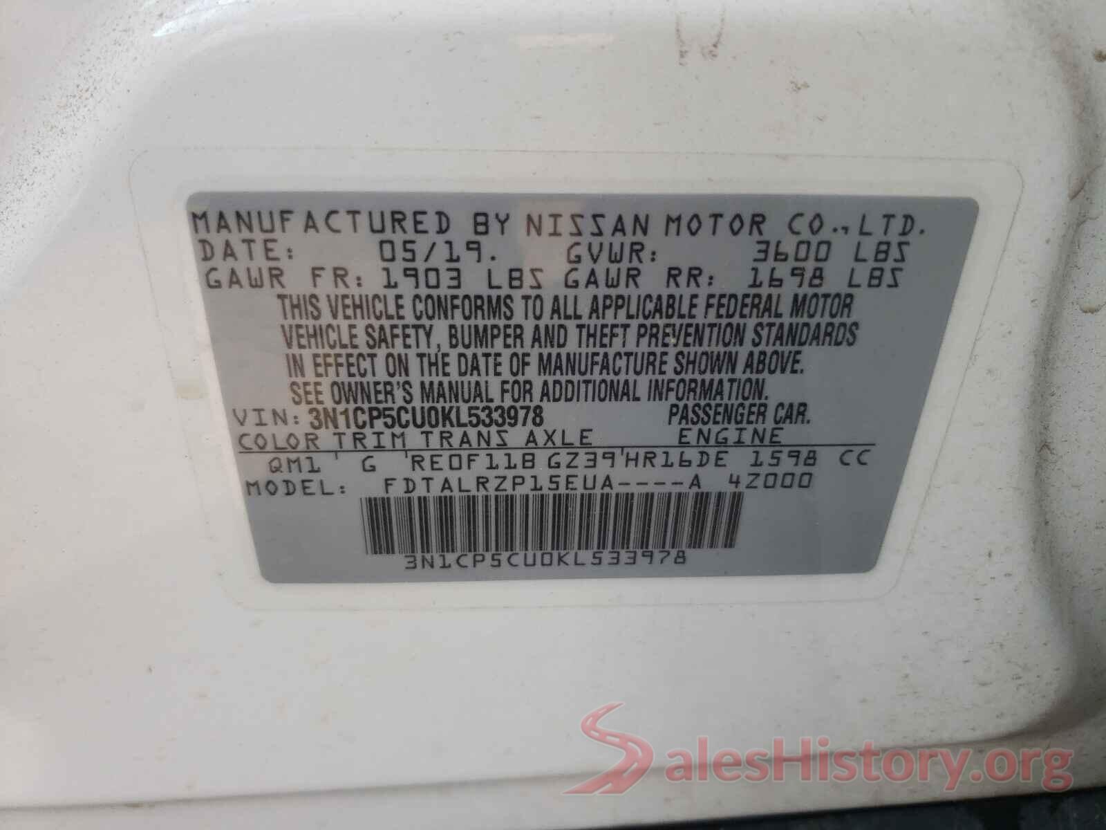 3N1CP5CU0KL533978 2019 NISSAN KICKS