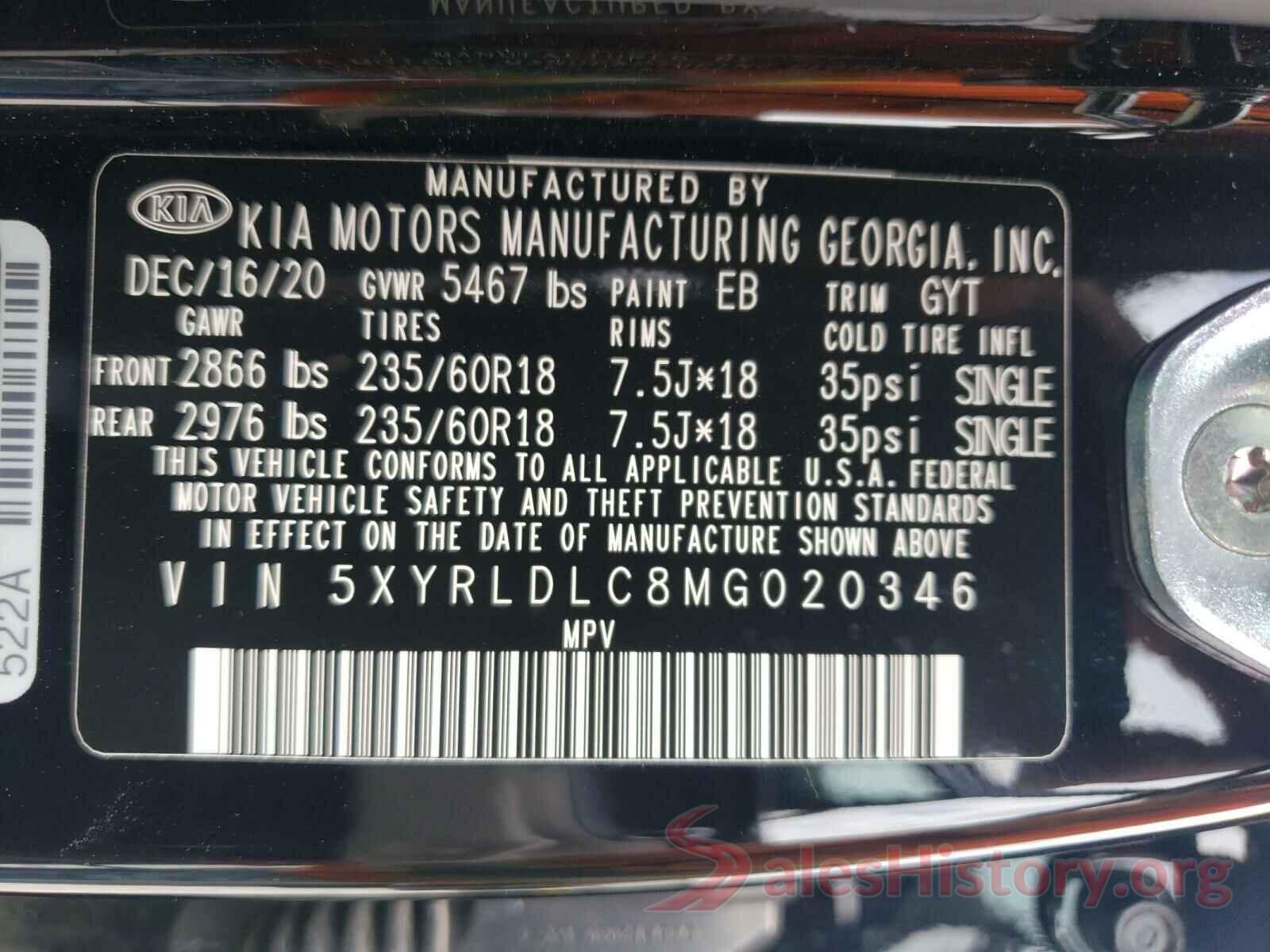 5XYRLDLC8MG020346 2021 KIA SORENTO