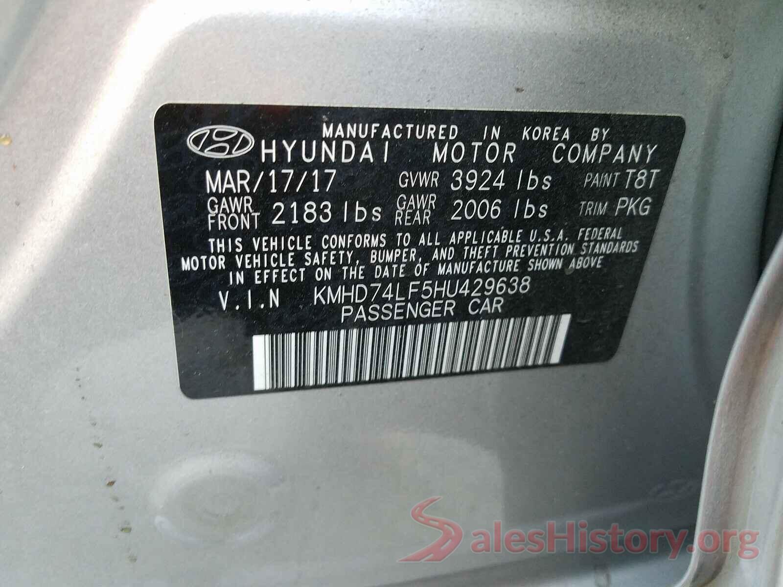 KMHD74LF5HU429638 2017 HYUNDAI ELANTRA