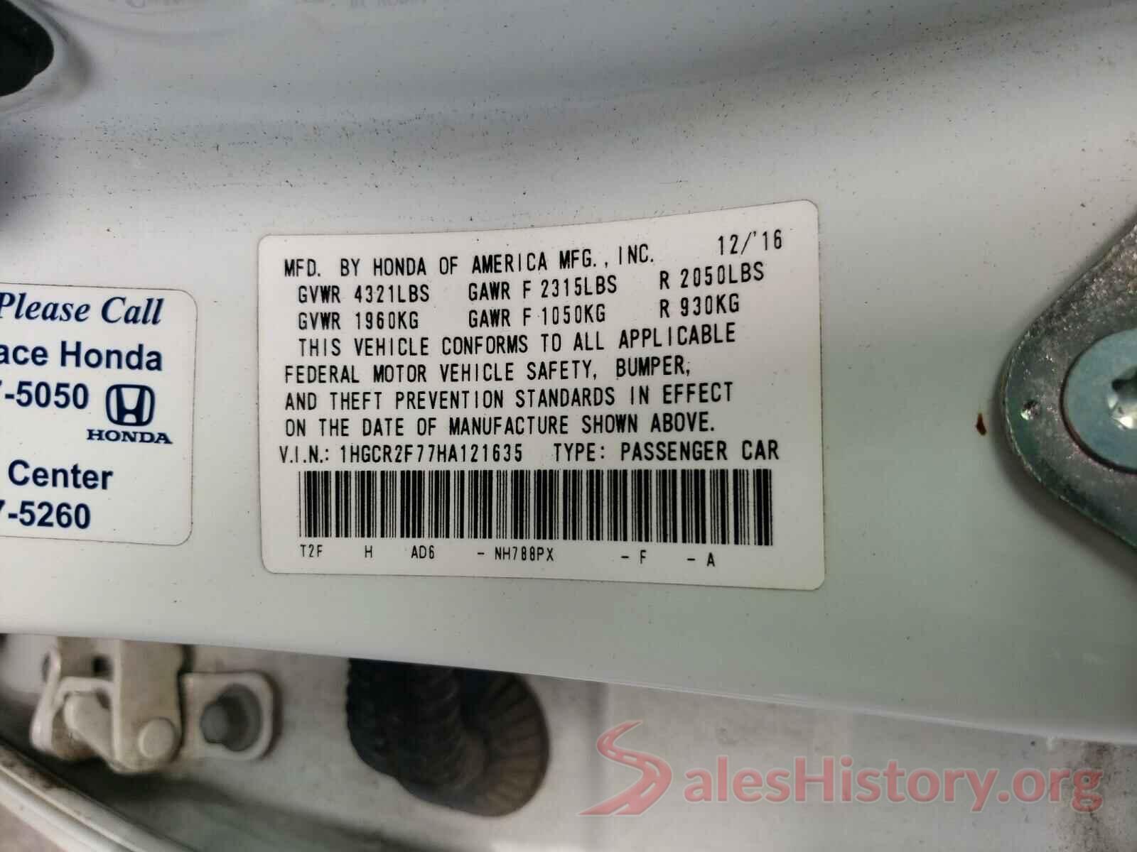 1HGCR2F77HA121635 2017 HONDA ACCORD