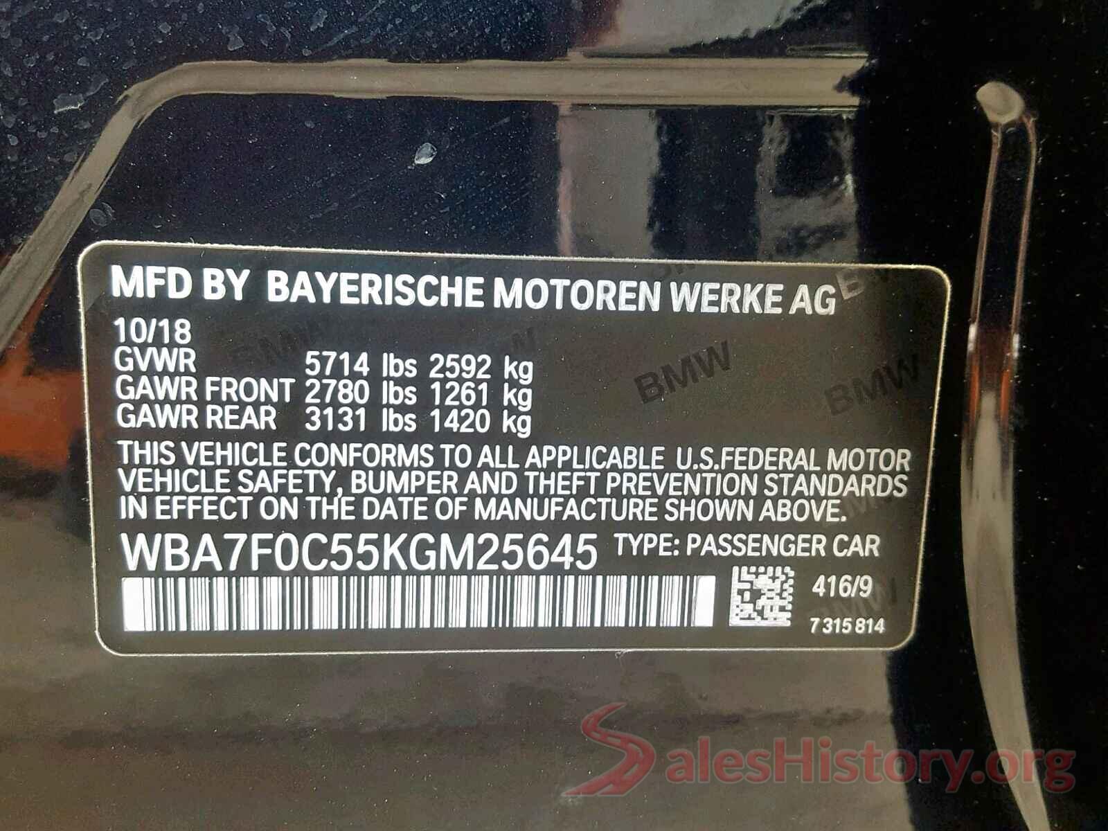 WBA7F0C55KGM25645 2019 BMW 7 SERIES