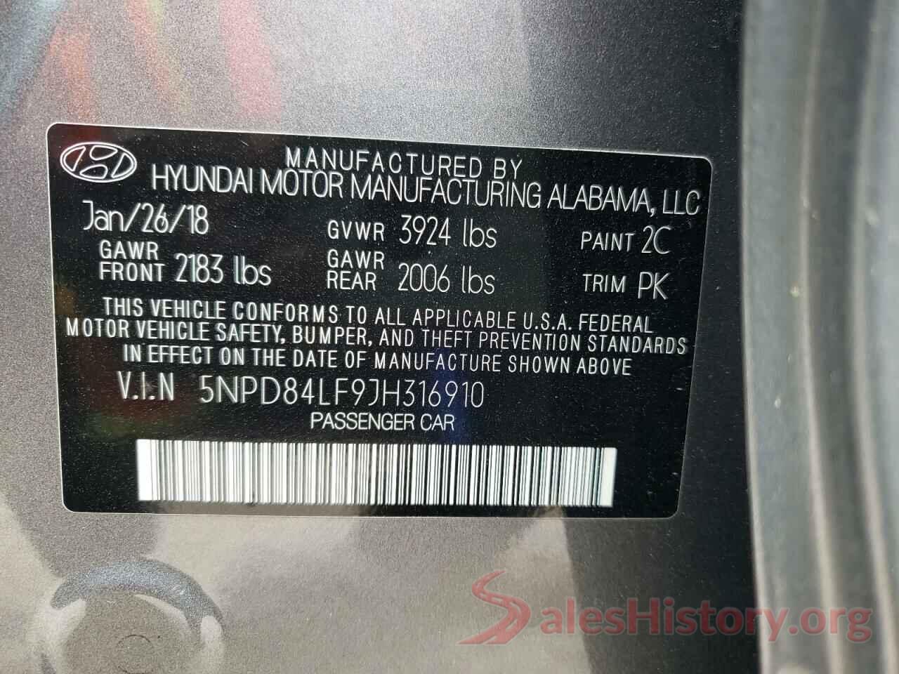 5NPD84LF9JH316910 2018 HYUNDAI ELANTRA