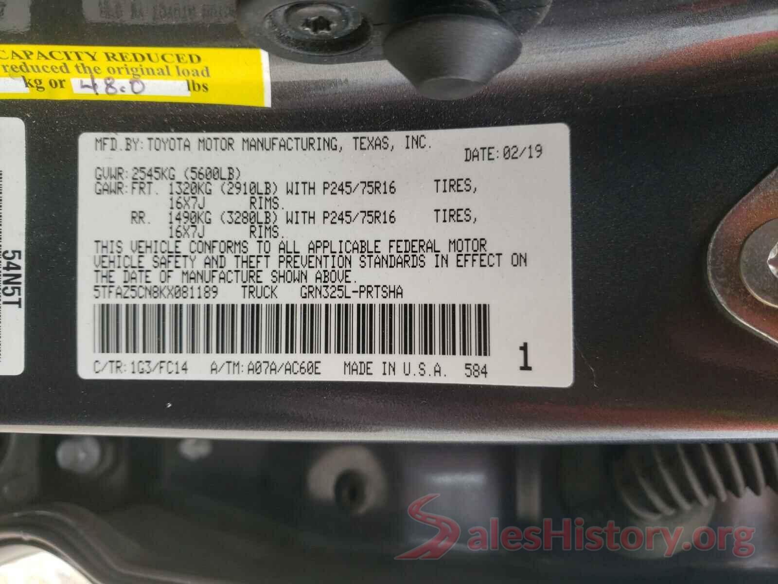 5TFAZ5CN8KX081189 2019 TOYOTA TACOMA