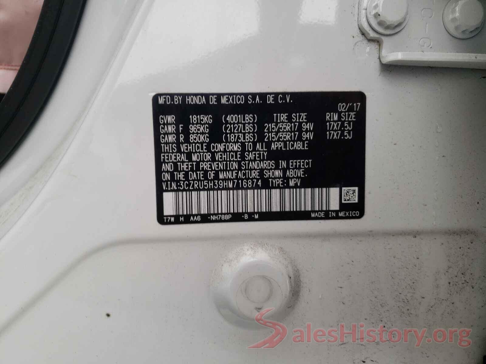 3CZRU5H39HM716874 2017 HONDA HR-V