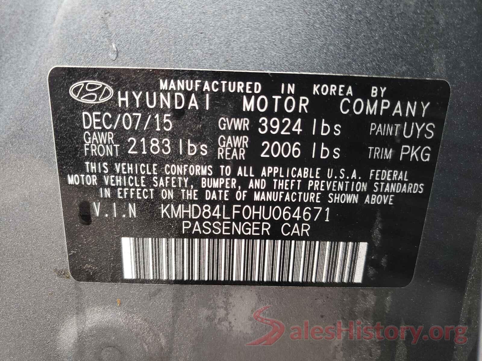 KMHD84LF0HU064671 2017 HYUNDAI ELANTRA