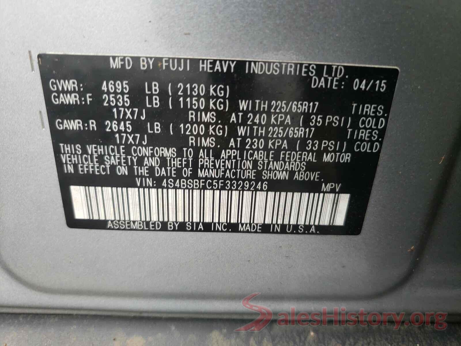 4S4BSBFC5F3329246 2015 SUBARU OUTBACK