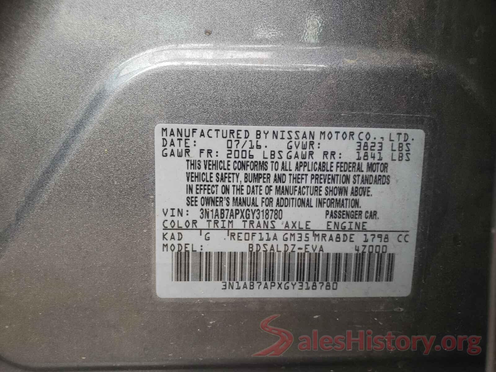 3N1AB7APXGY318780 2016 NISSAN SENTRA