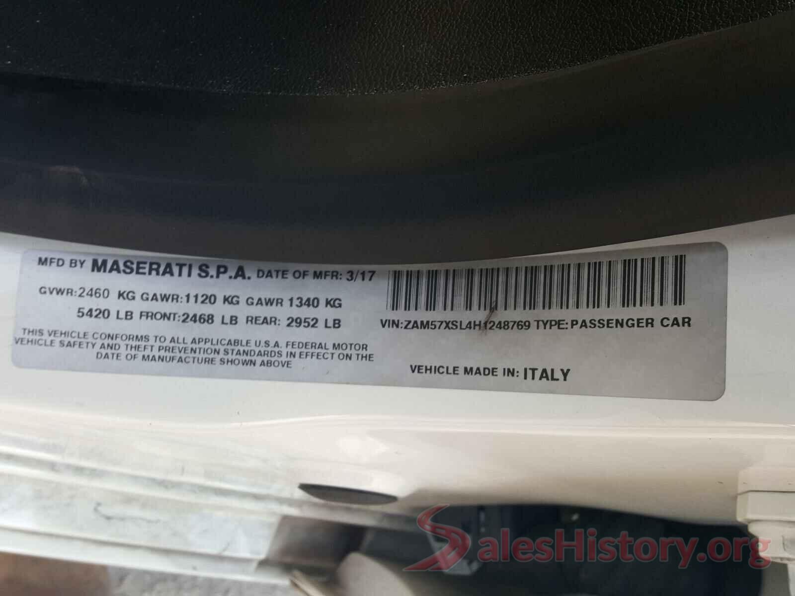 ZAM57XSL4H1248769 2017 MASERATI ALL MODELS