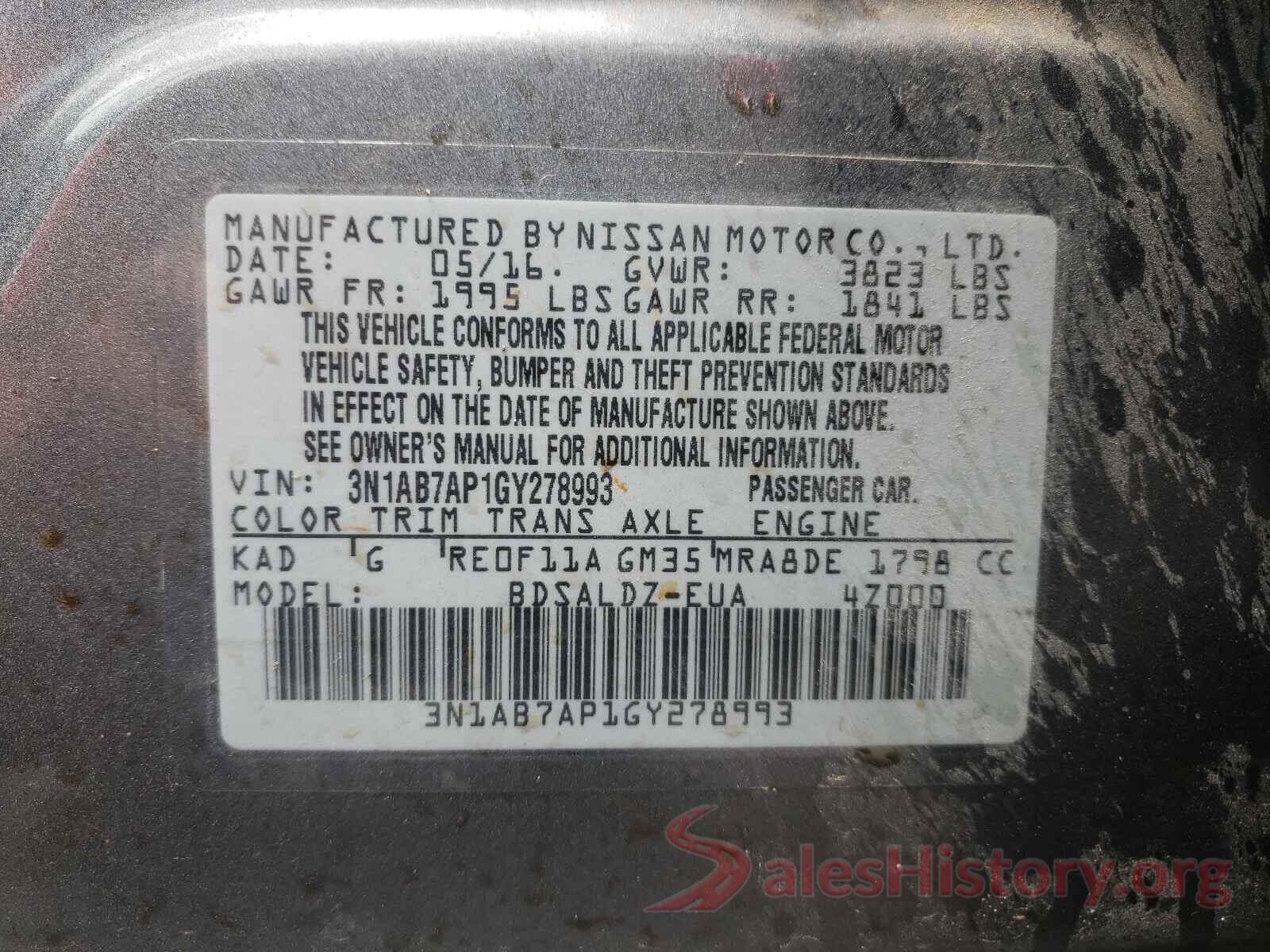 3N1AB7AP1GY278993 2016 NISSAN SENTRA