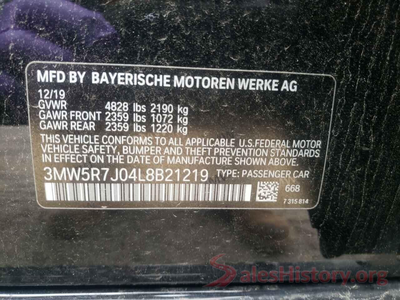 3MW5R7J04L8B21219 2020 BMW 3 SERIES