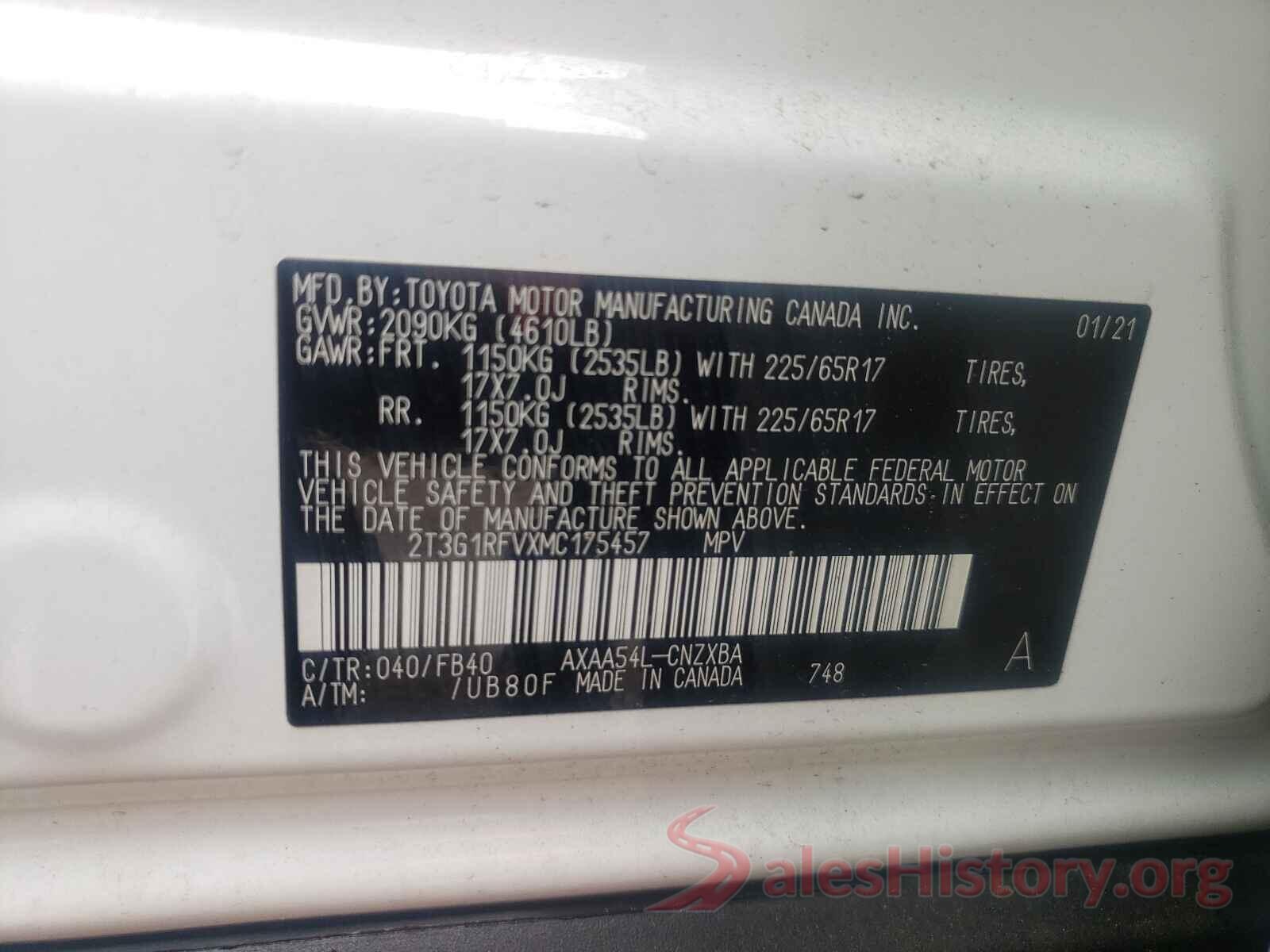 2T3G1RFVXMC175457 2021 TOYOTA RAV4