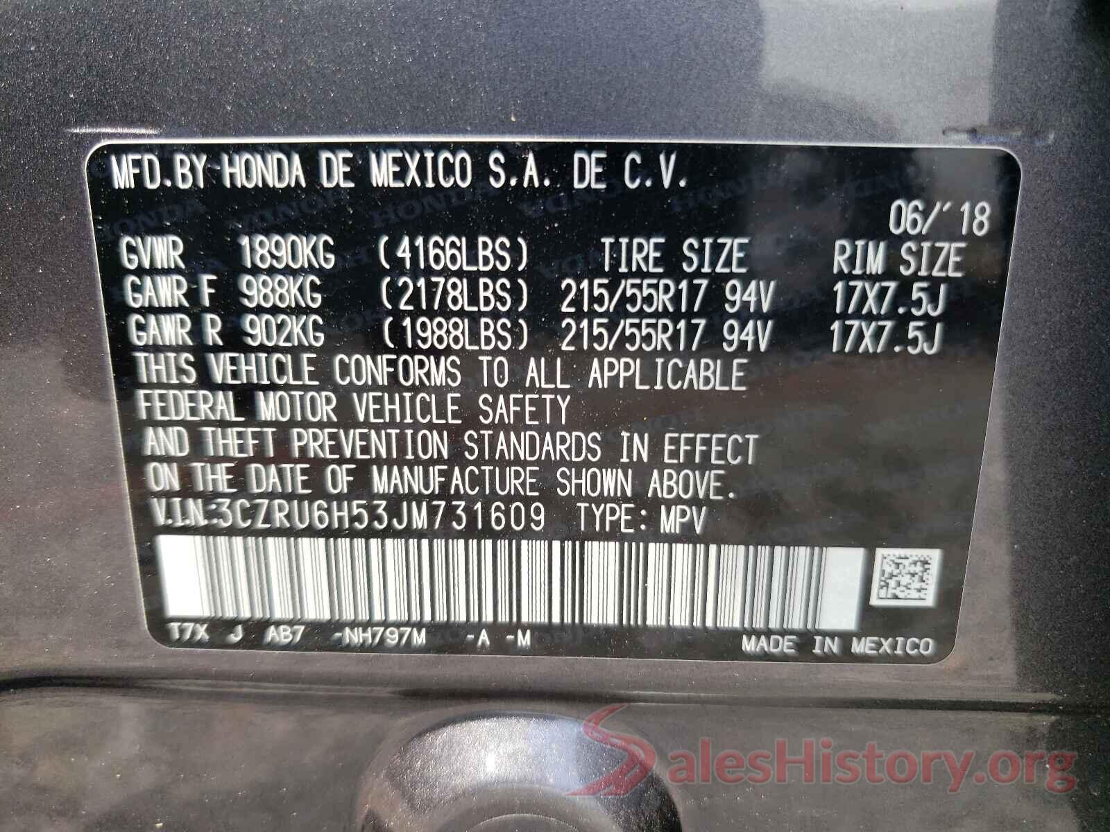 3CZRU6H53JM731609 2018 HONDA HR-V