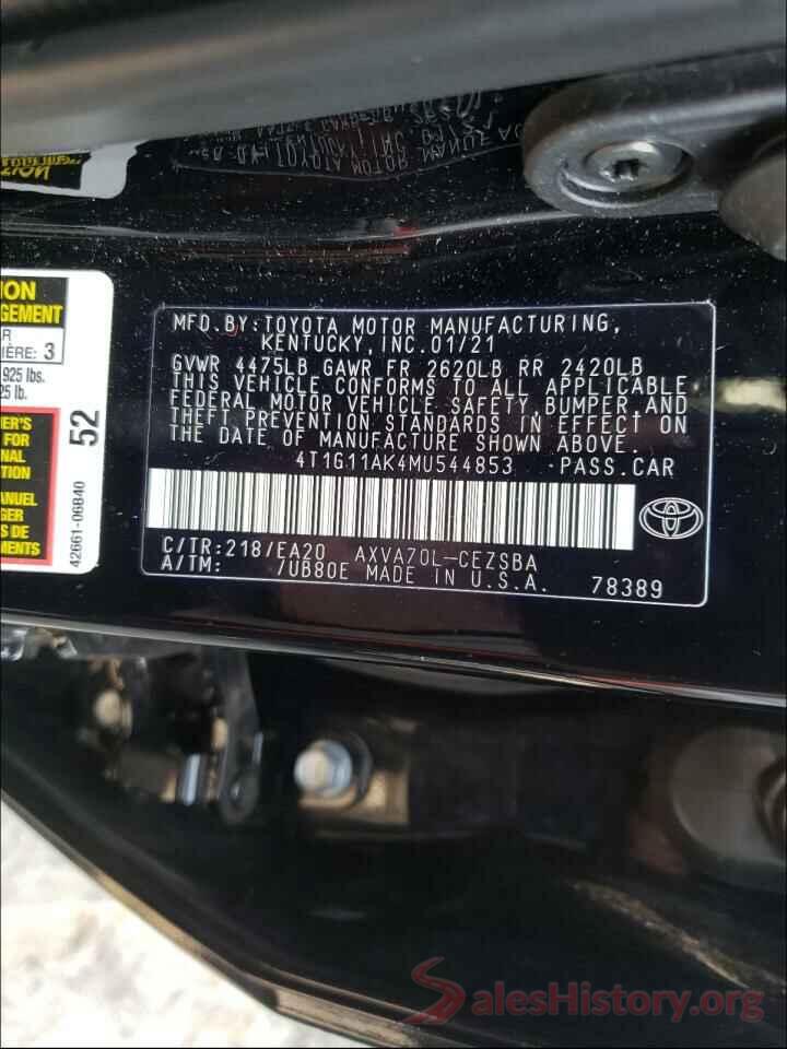 4T1G11AK4MU544853 2021 TOYOTA CAMRY