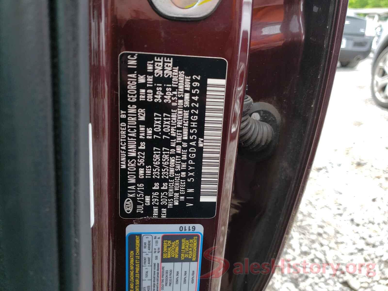 5XYPGDA55HG224592 2017 KIA SORENTO