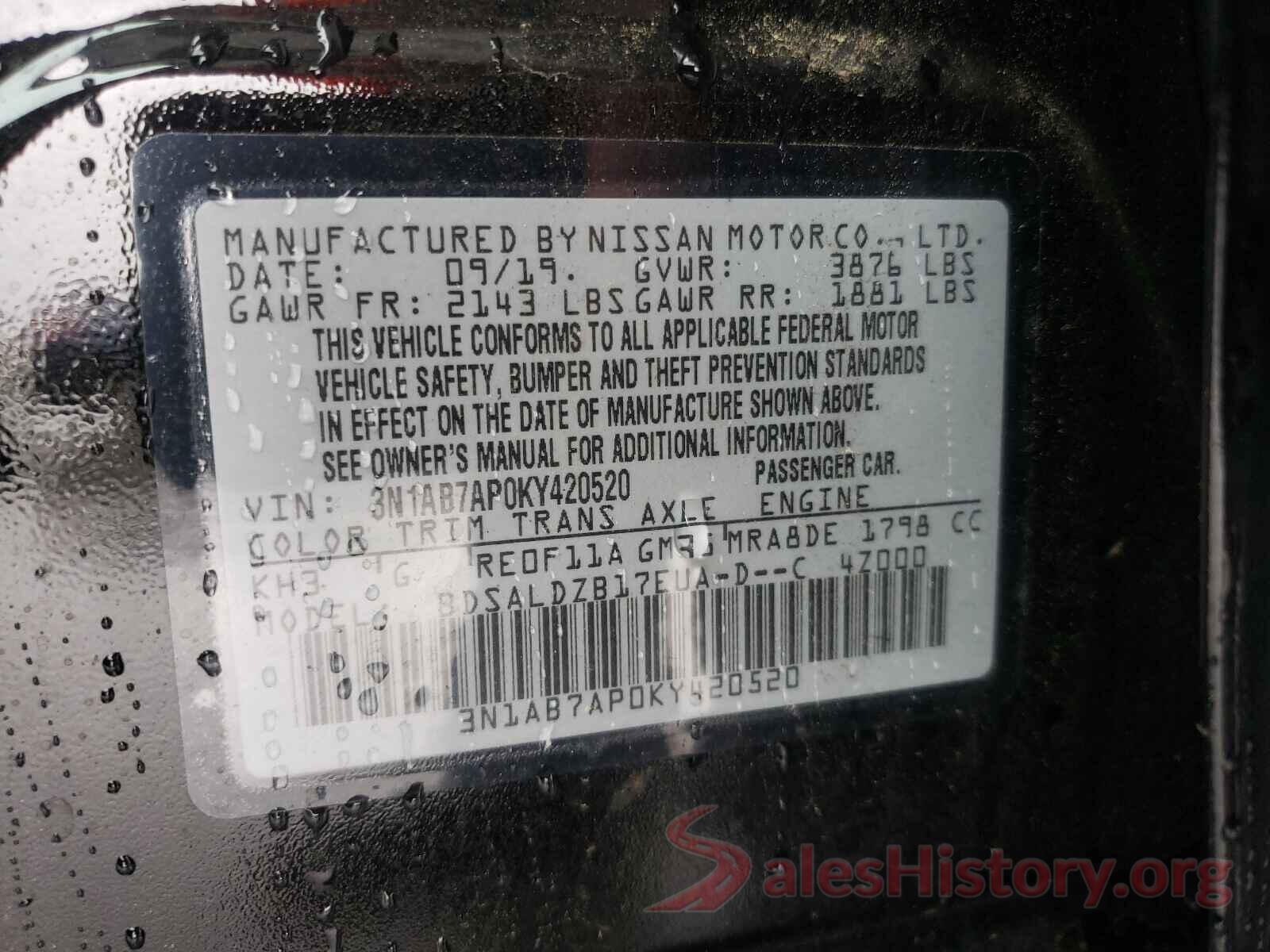 3N1AB7AP0KY420520 2019 NISSAN SENTRA