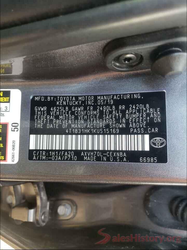 4T1B31HK1KU515169 2019 TOYOTA CAMRY