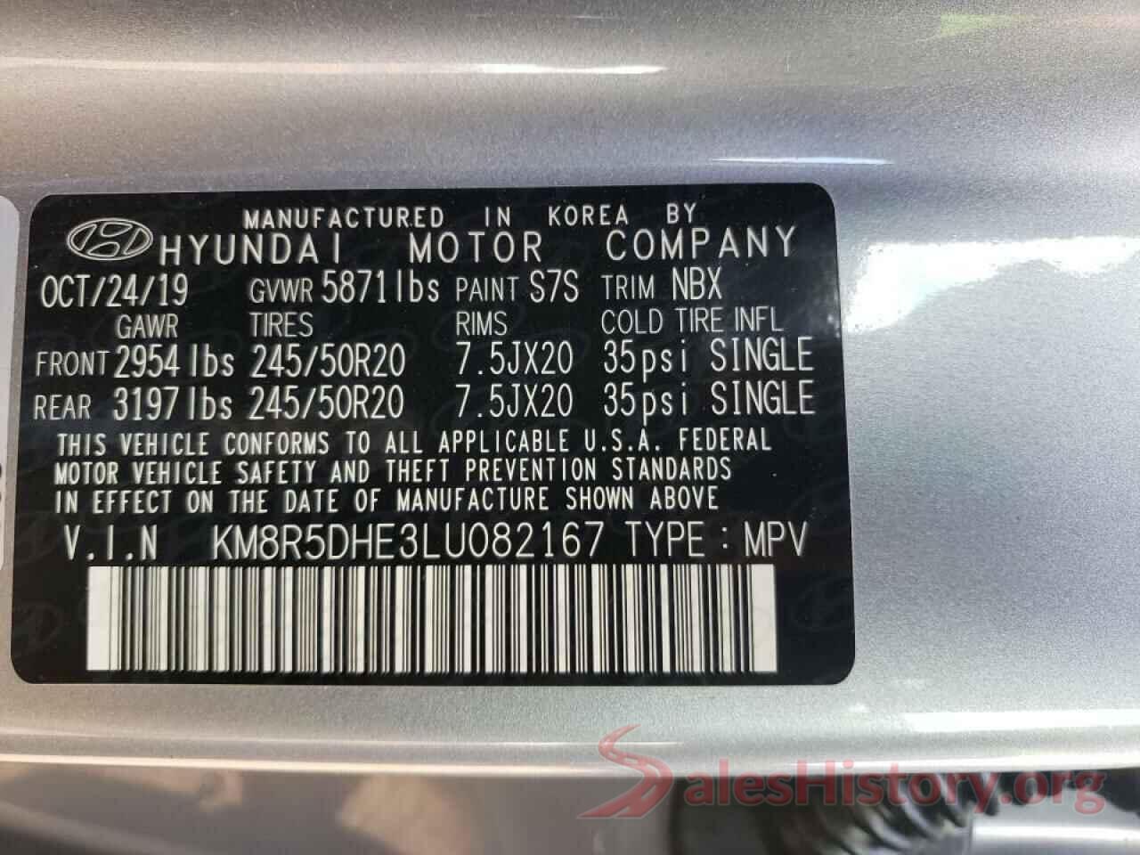 KM8R5DHE3LU082167 2020 HYUNDAI PALISADE