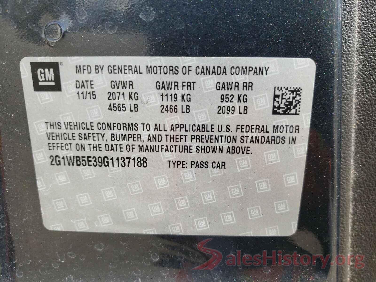 2G1WB5E39G1137188 2016 CHEVROLET IMPALA