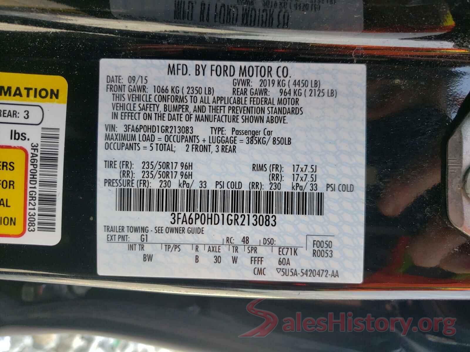 3FA6P0HD1GR213083 2016 FORD FUSION