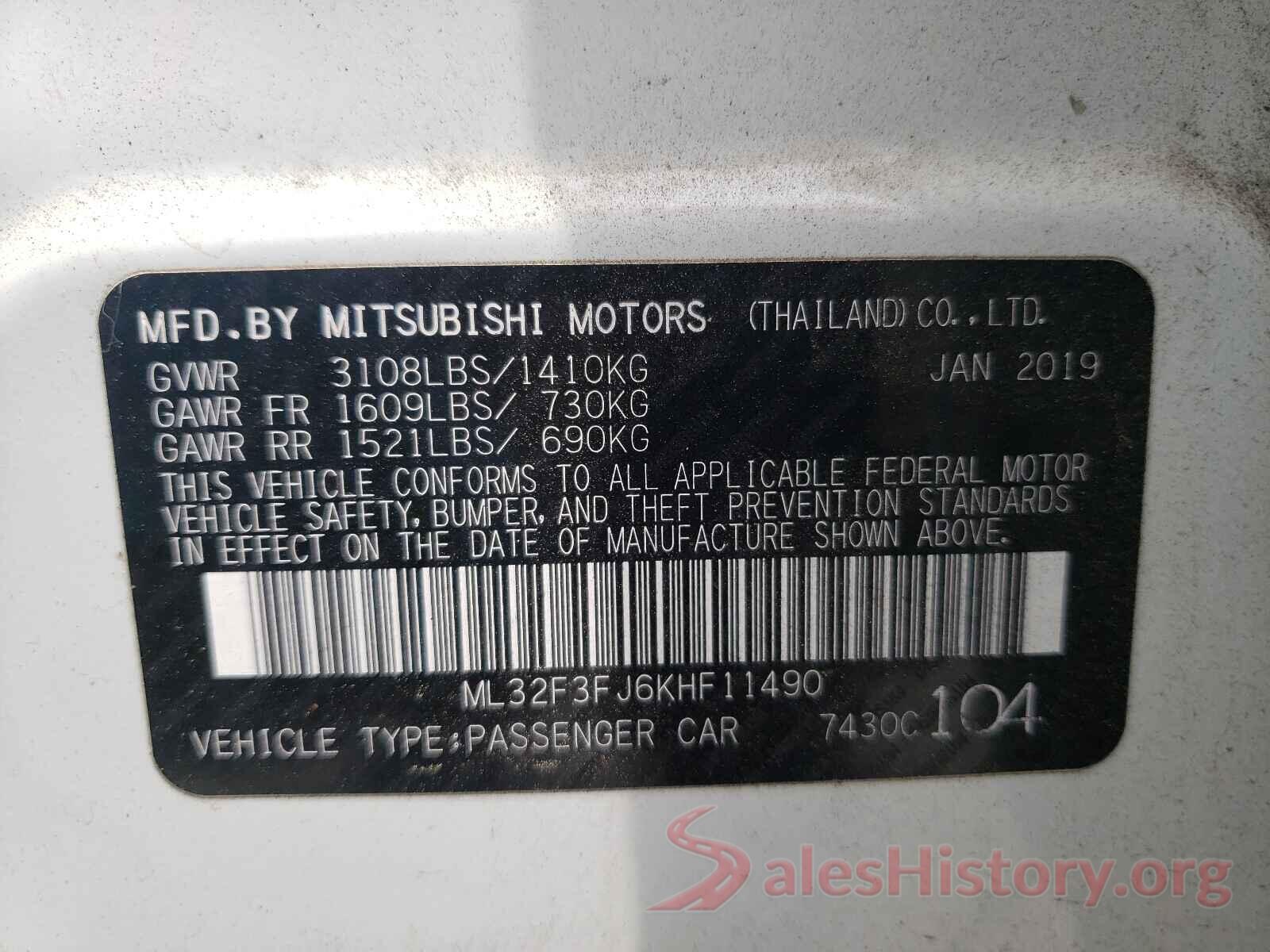 ML32F3FJ6KHF11490 2019 MITSUBISHI MIRAGE