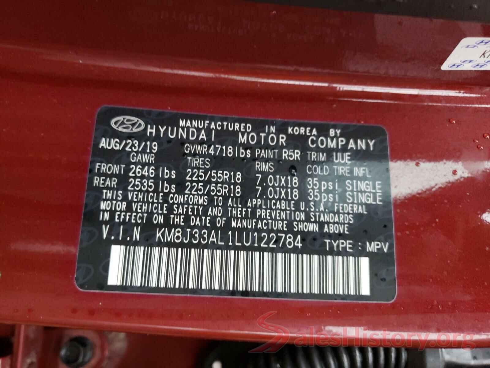 KM8J33AL1LU122784 2020 HYUNDAI TUCSON