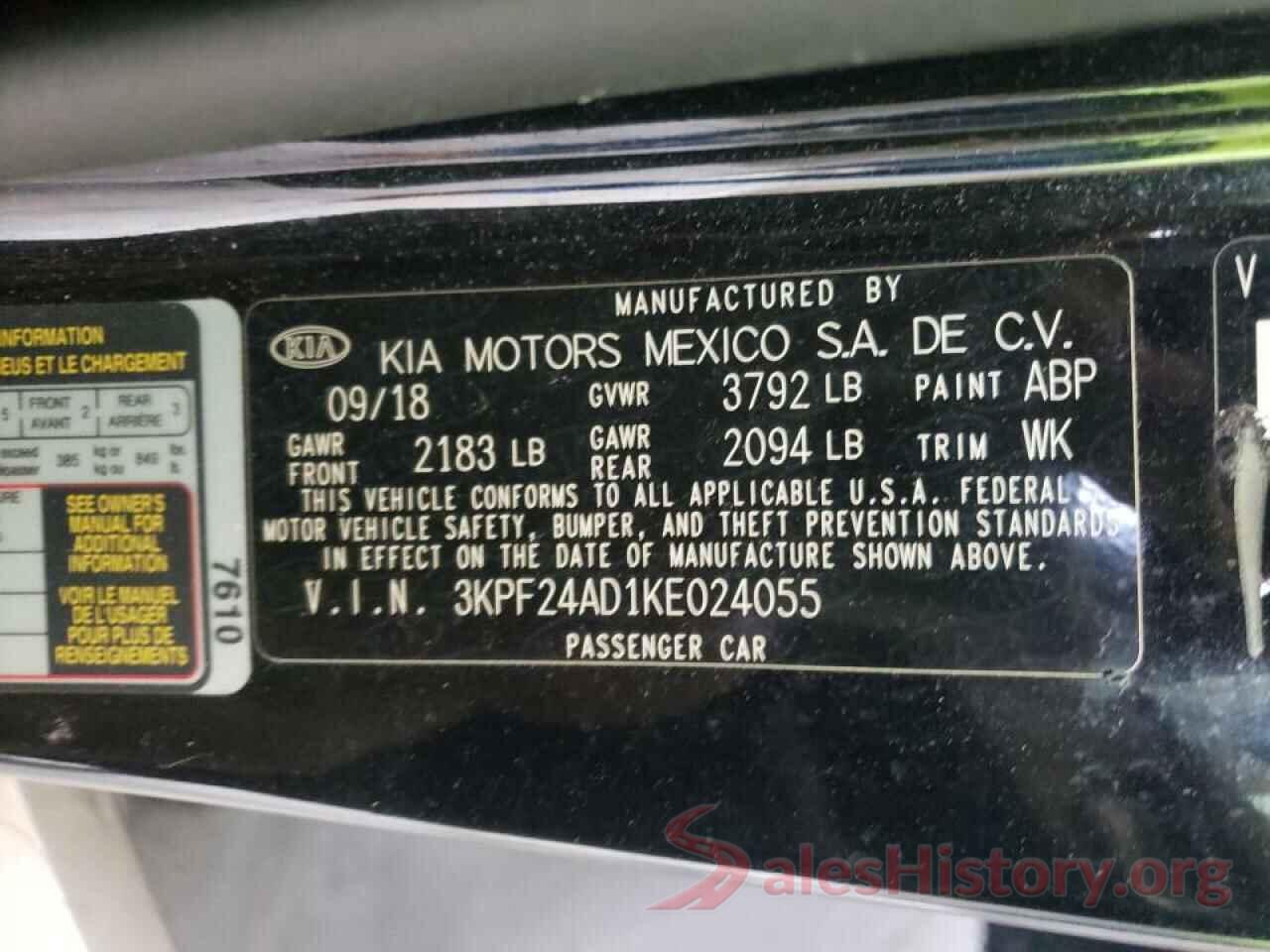 3KPF24AD1KE024055 2019 KIA FORTE