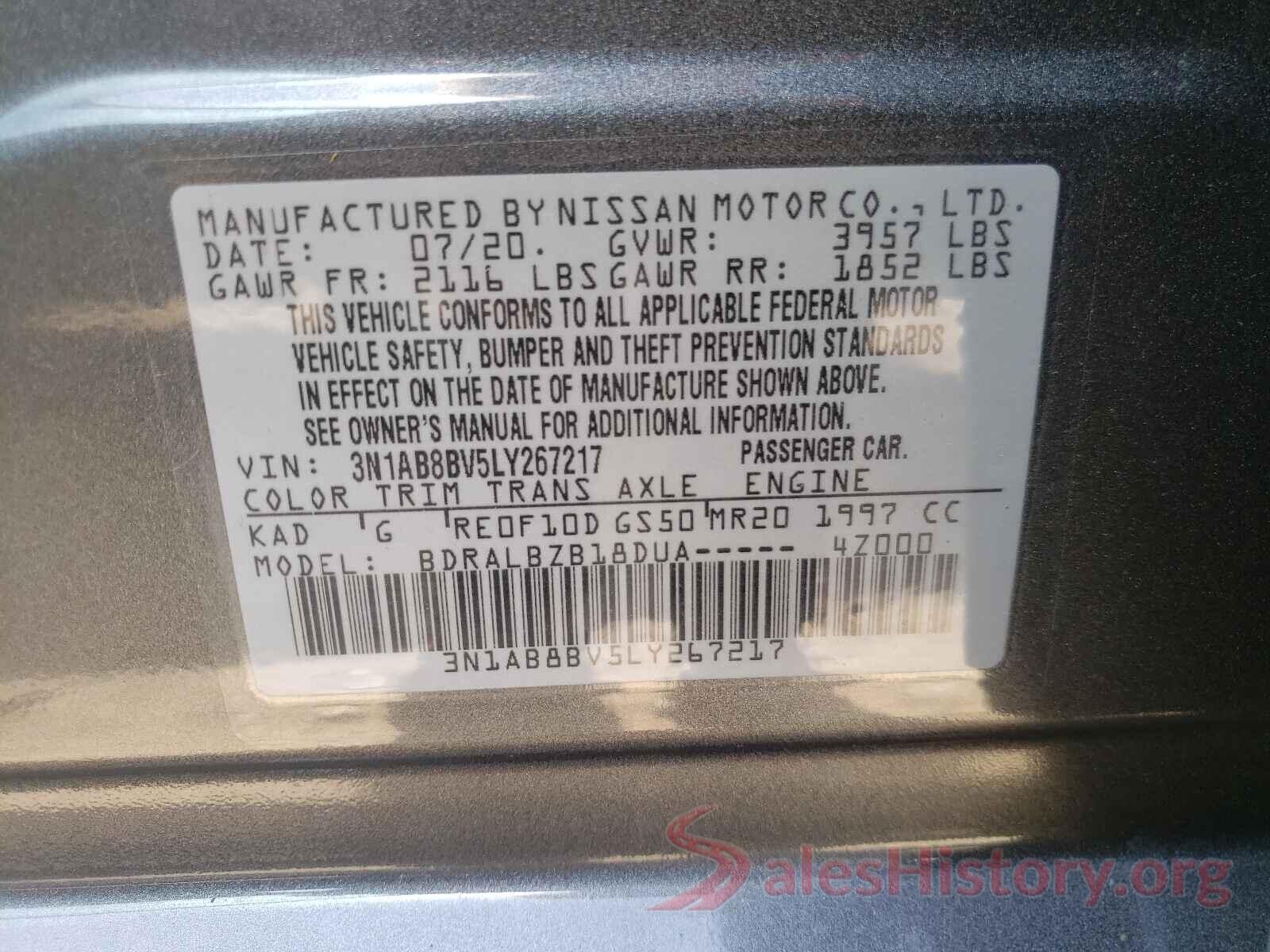 3N1AB8BV5LY267217 2020 NISSAN SENTRA