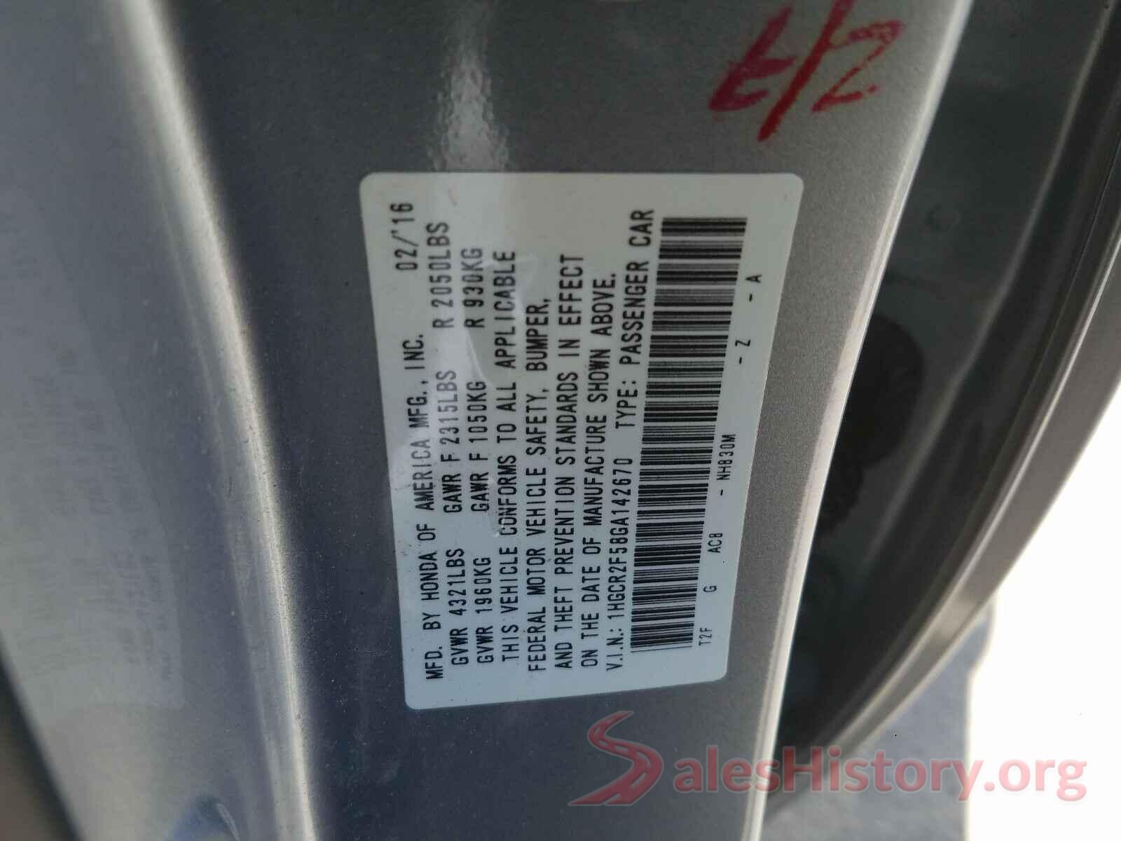 1HGCR2F58GA142670 2016 HONDA ACCORD