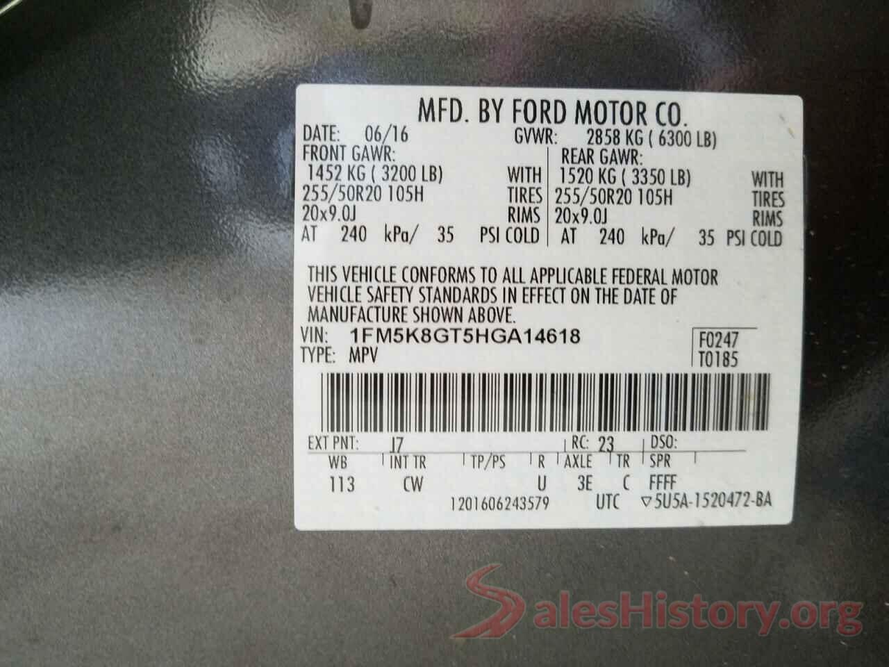 1FM5K8GT5HGA14618 2017 FORD EXPLORER