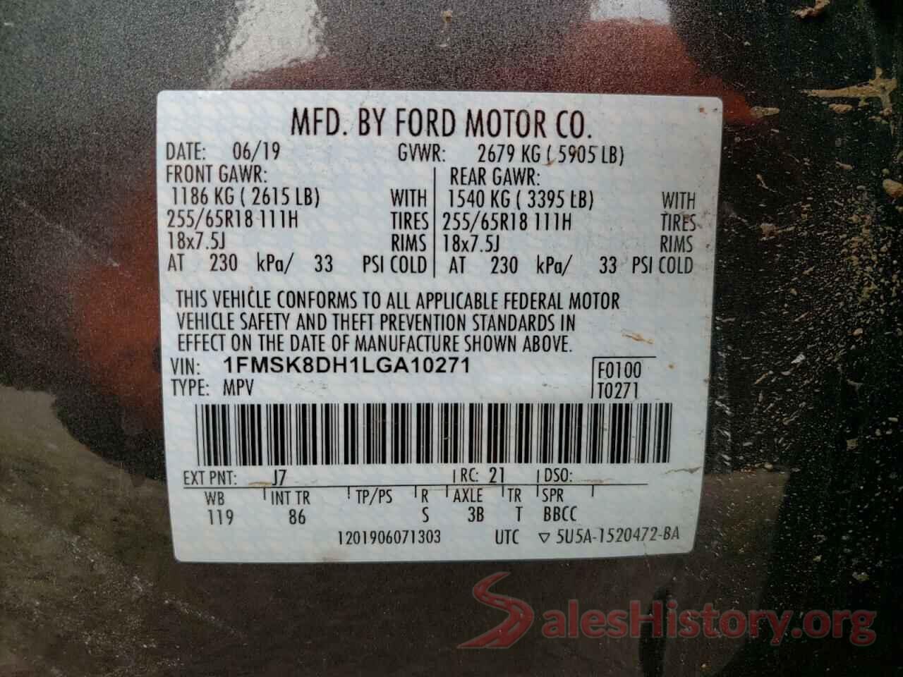 1FMSK8DH1LGA10271 2020 FORD EXPLORER