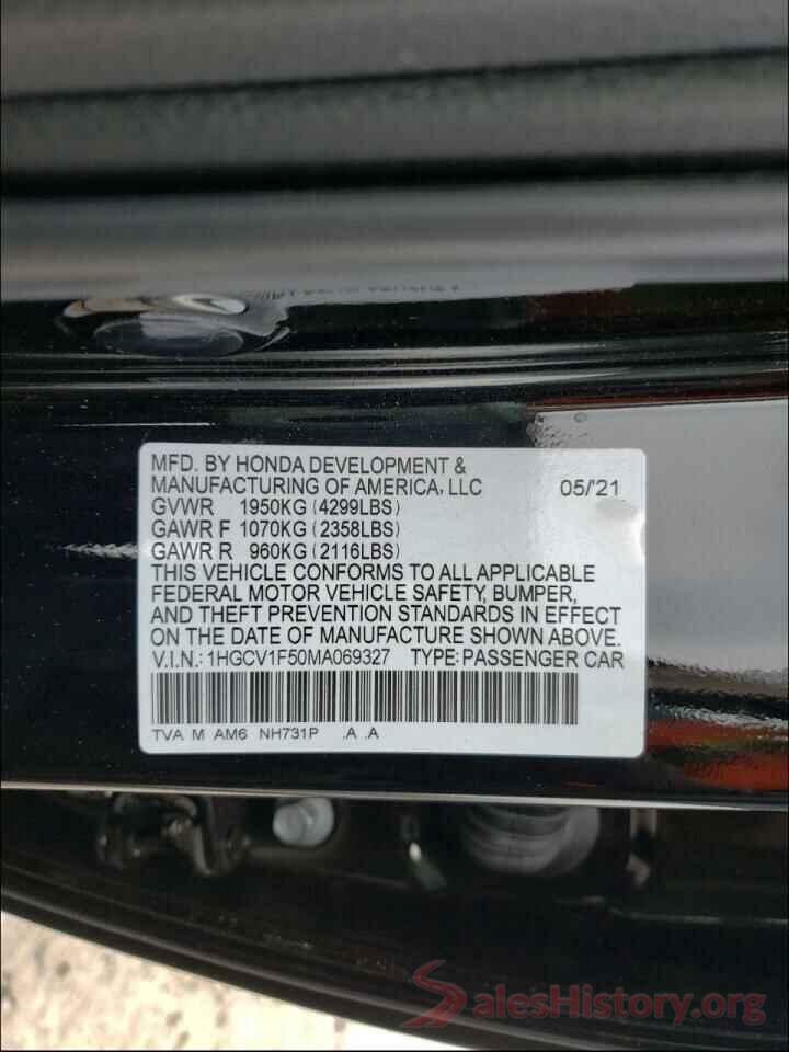 1HGCV1F50MA069327 2021 HONDA ACCORD