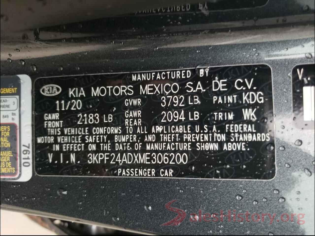 3KPF24ADXME306200 2021 KIA FORTE