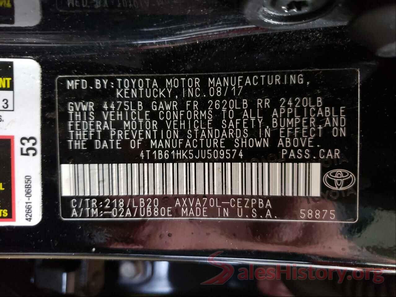 4T1B61HK5JU509574 2018 TOYOTA CAMRY