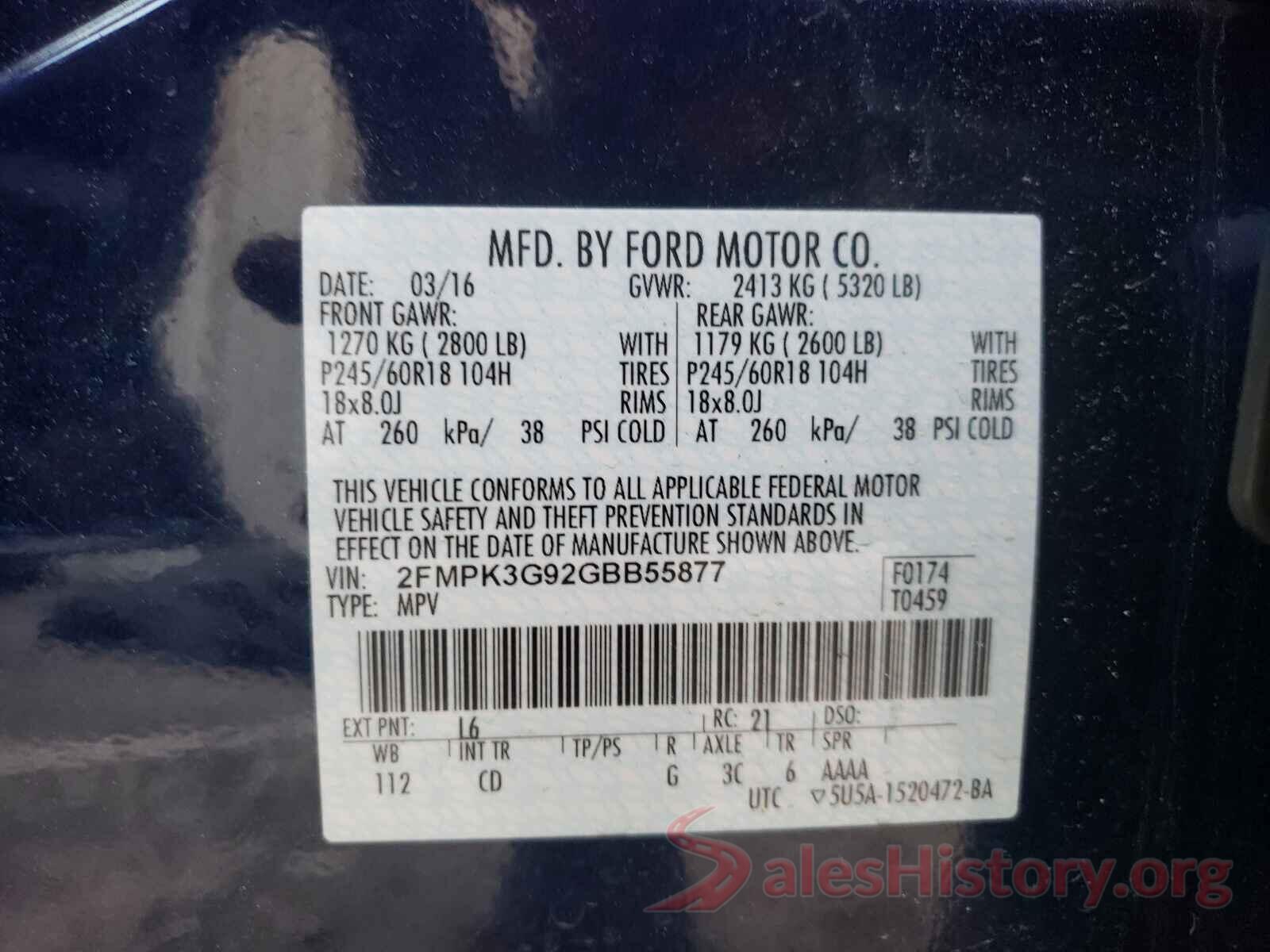 2FMPK3G92GBB55877 2016 FORD EDGE