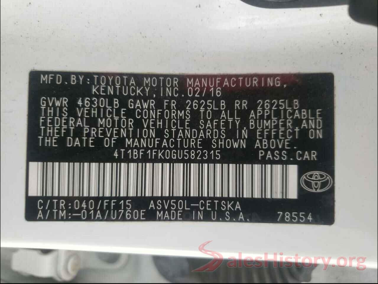 4T1BF1FK0GU582315 2016 TOYOTA CAMRY