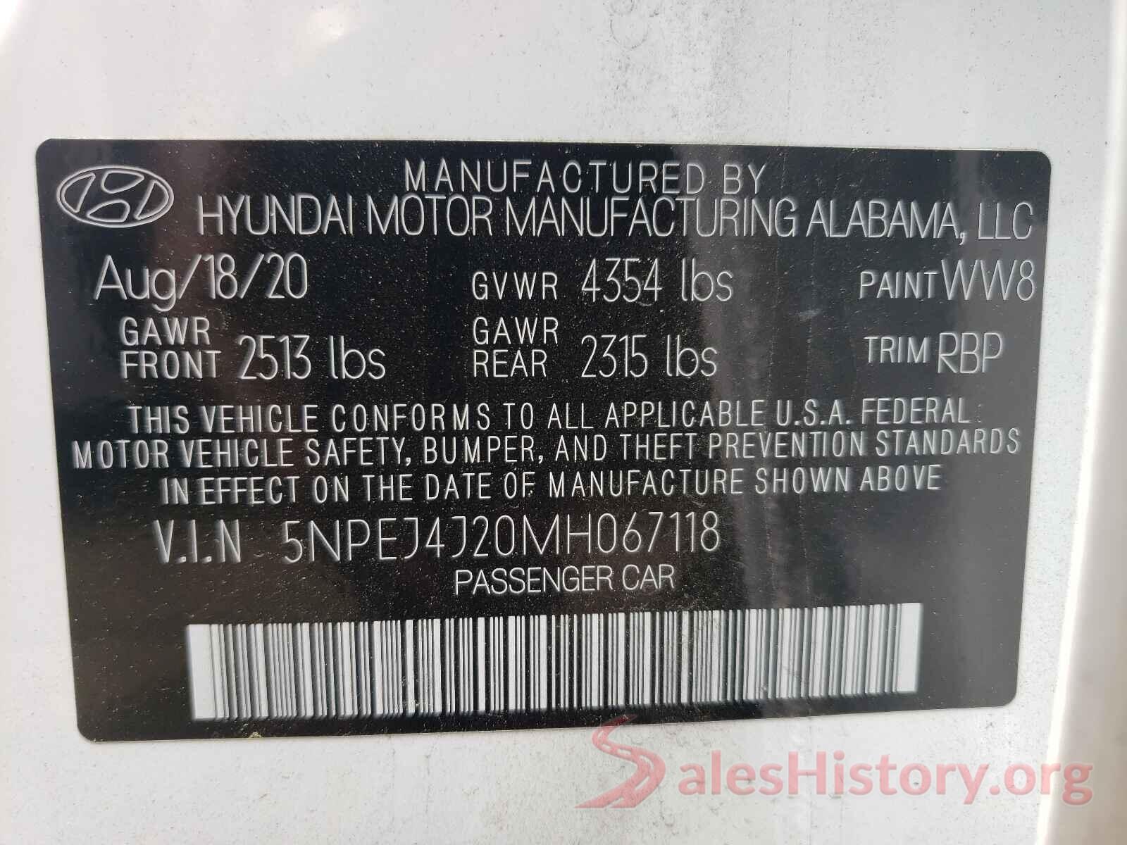 5NPEJ4J20MH067118 2021 HYUNDAI SONATA