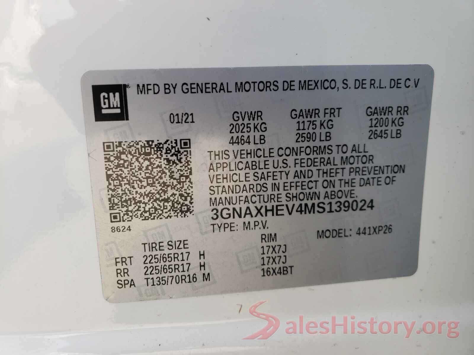 3GNAXHEV4MS139024 2021 CHEVROLET EQUINOX