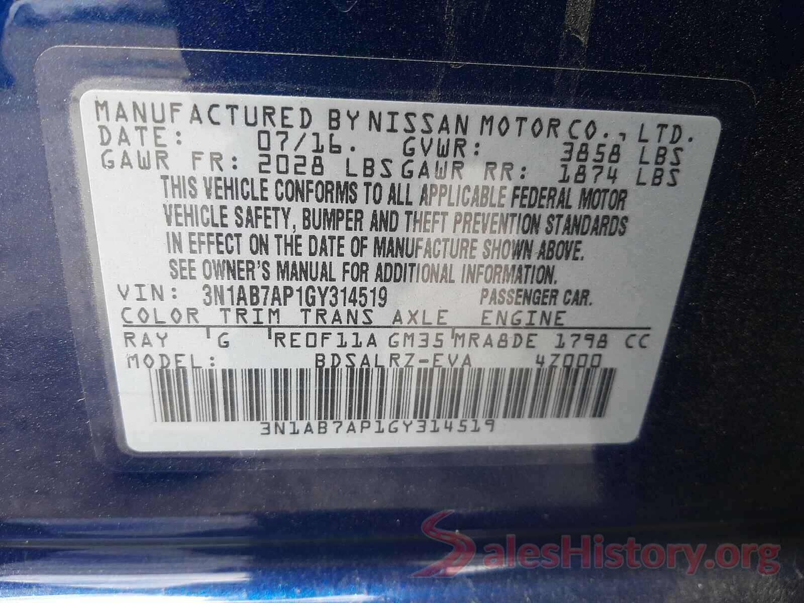 3N1AB7AP1GY314519 2016 NISSAN SENTRA