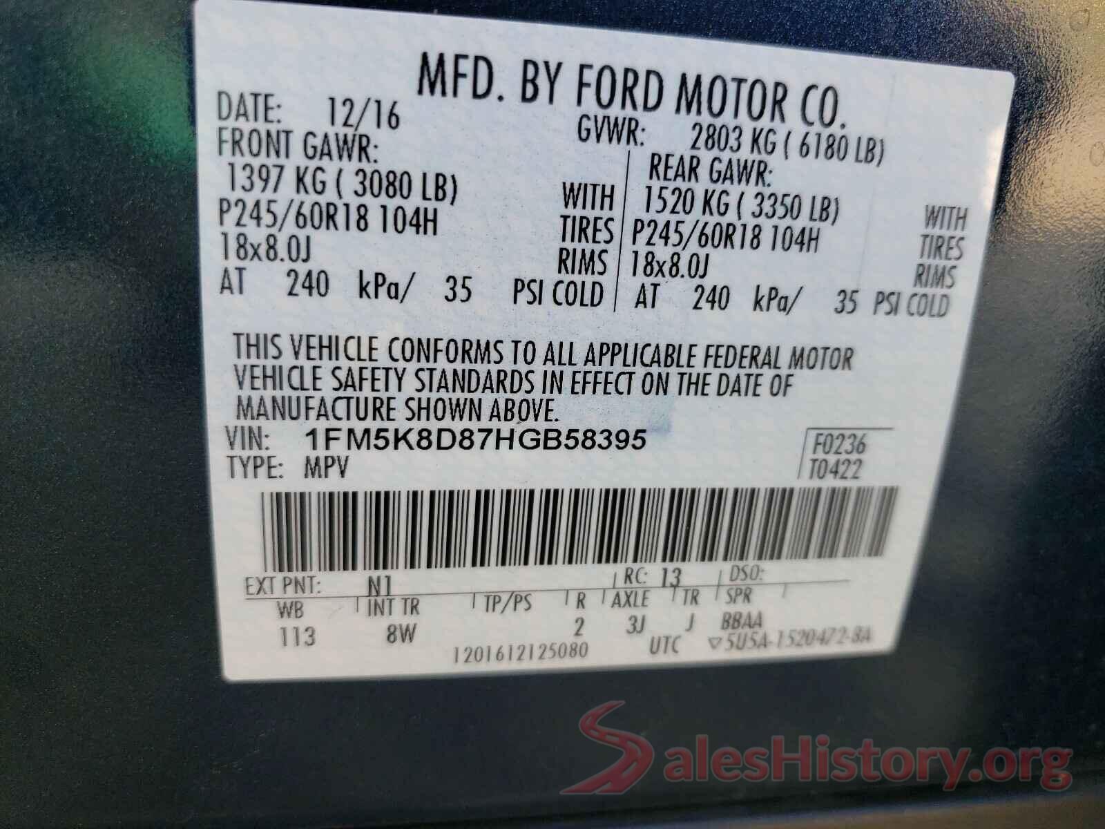 1FM5K8D87HGB58395 2017 FORD EXPLORER