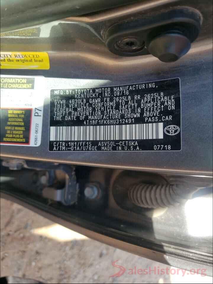 4T1BF1FK6HU312491 2017 TOYOTA CAMRY