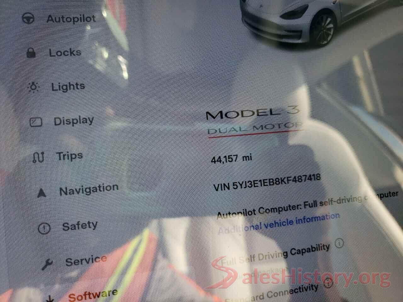 5YJ3E1EB8KF487418 2019 TESLA MODEL 3